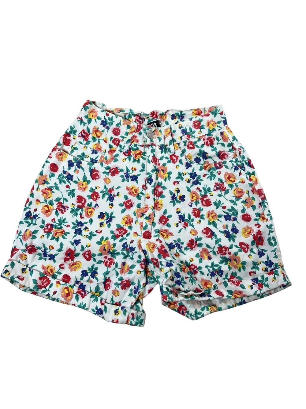 Vintage Gitano Chino Shorts Juniors 3/4 Multicolor Floral Cuffed Pleated Summer